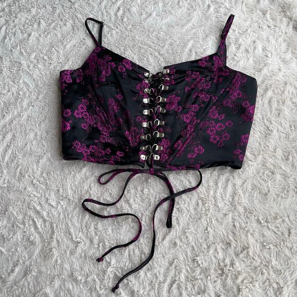 Dolls Kill Poster Girl undercover influencer‎ floral corset crop top lace-up M - Picture 10 of 16